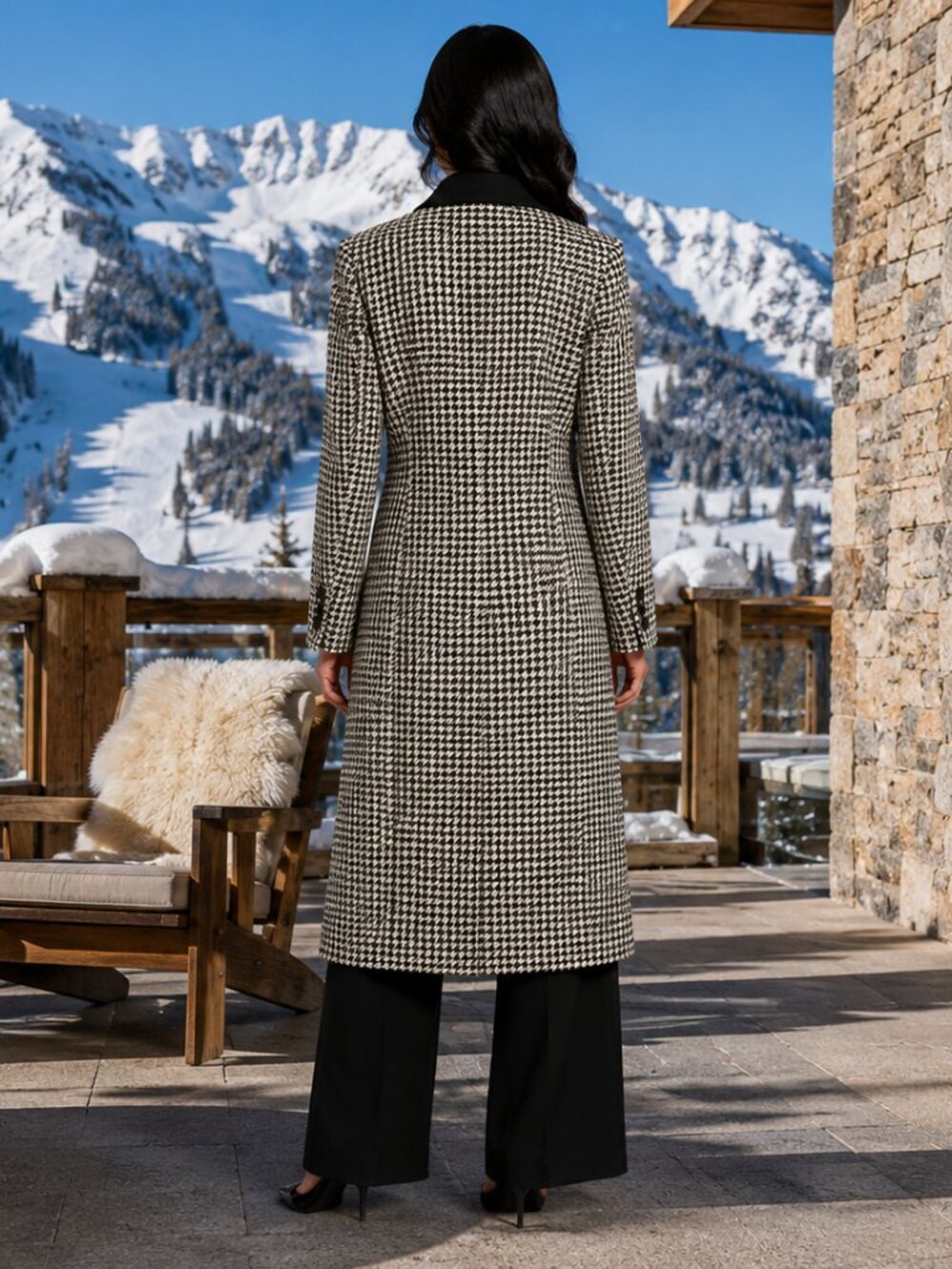 Smythe Brando Coat Houndstooth Black Cream - Picture 2 of 7